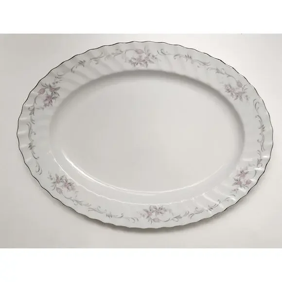 Gold Standard White Silver & Pink /1 Round & 3 Oval Serving Platter/ 2 Creamer